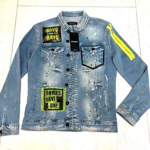 Denim House Graphic Jacket with Neon Accents